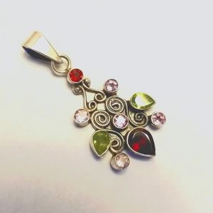 Garnet, peridot, and amethyst pendant